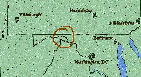 East Coast, West Virginia Panhandle circled